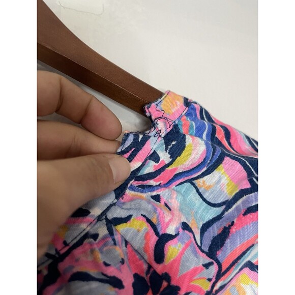 Lilly Pulitzer Womens XXS Blue Pink Romper Elastic Waist Bell Short Sleeve VNeck - Picture 11 of 11